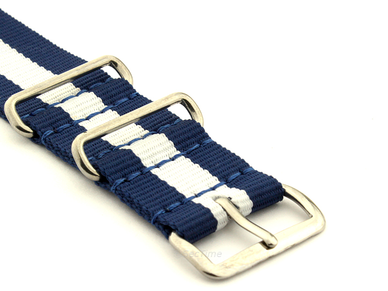 NATO G10 Watch Strap Military Nylon Divers 3 rings Blue/White (3) 24mm