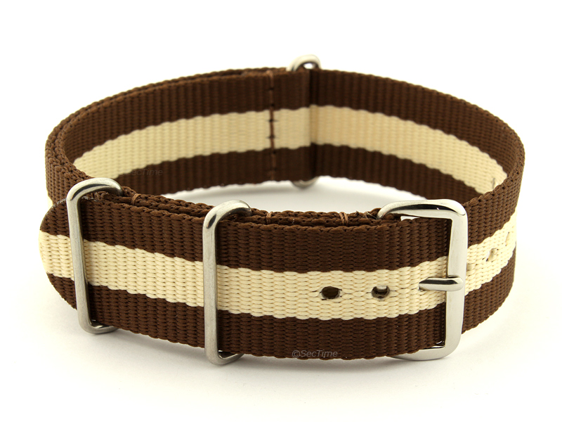 NATO G10 Watch Strap Military Nylon Divers 3 rings Brown/Cream (3) 18mm
