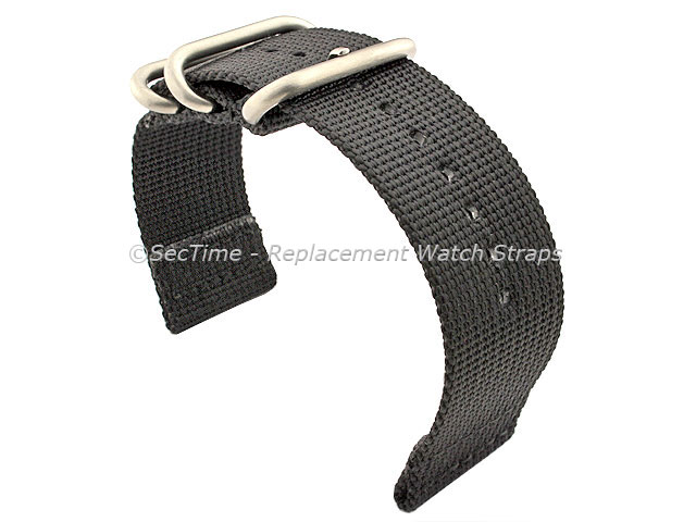 TWO-PIECE NATO Strong Nylon Watch Strap Divers Brushed Rings Black 22mm