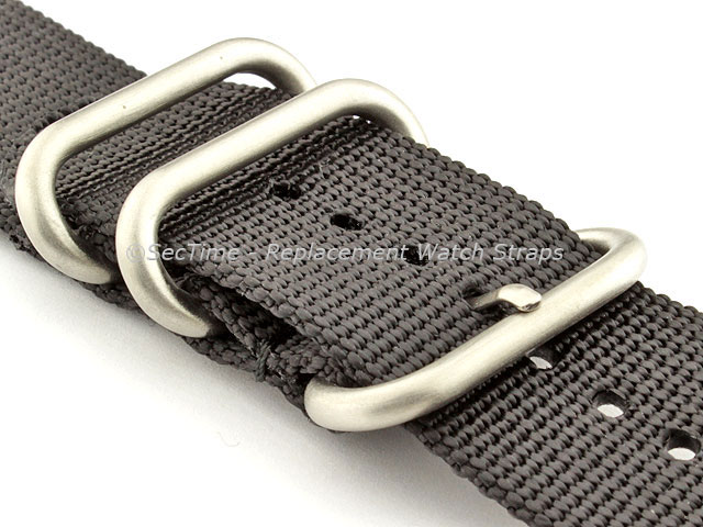 TWO-PIECE NATO Strong Nylon Watch Strap Divers Brushed Rings Black 20mm