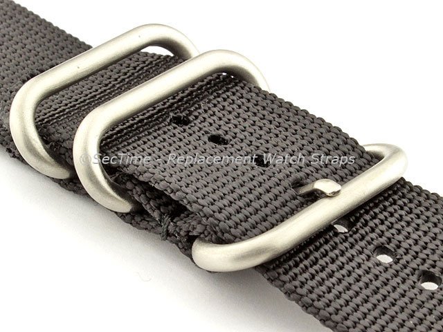 TWO-PIECE NATO Strong Nylon Watch Strap Divers Brushed Rings Black 22mm