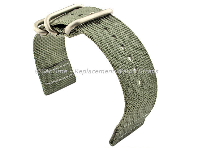 TWO-PIECE NATO Strong Nylon Watch Strap Divers Brushed Rings Grey 26mm