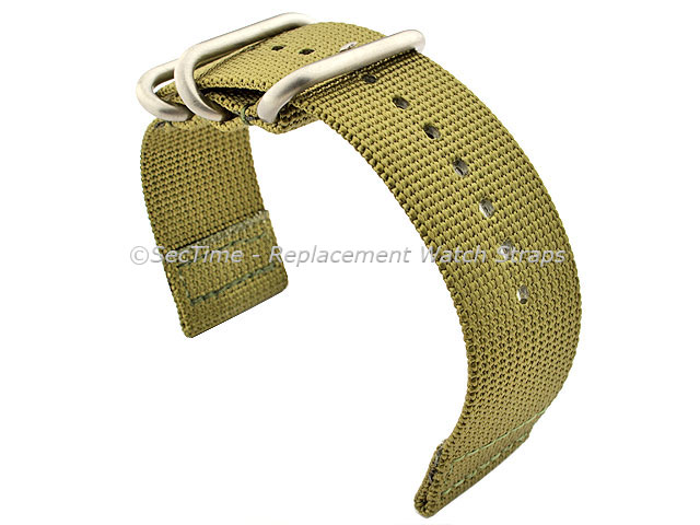 TWO-PIECE NATO Strong Nylon Watch Strap Divers Brushed Rings Olive Green 20mm