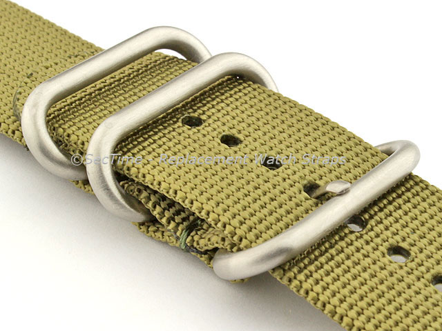 TWO-PIECE NATO Strong Nylon Watch Strap Divers Brushed Rings Olive Green 24mm