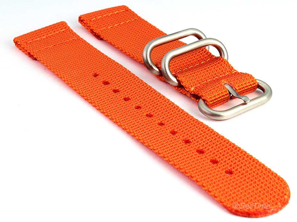 TWO-PIECE NATO Nylon Watch Strap Bond-Style Brushed Rings Orange 24mm