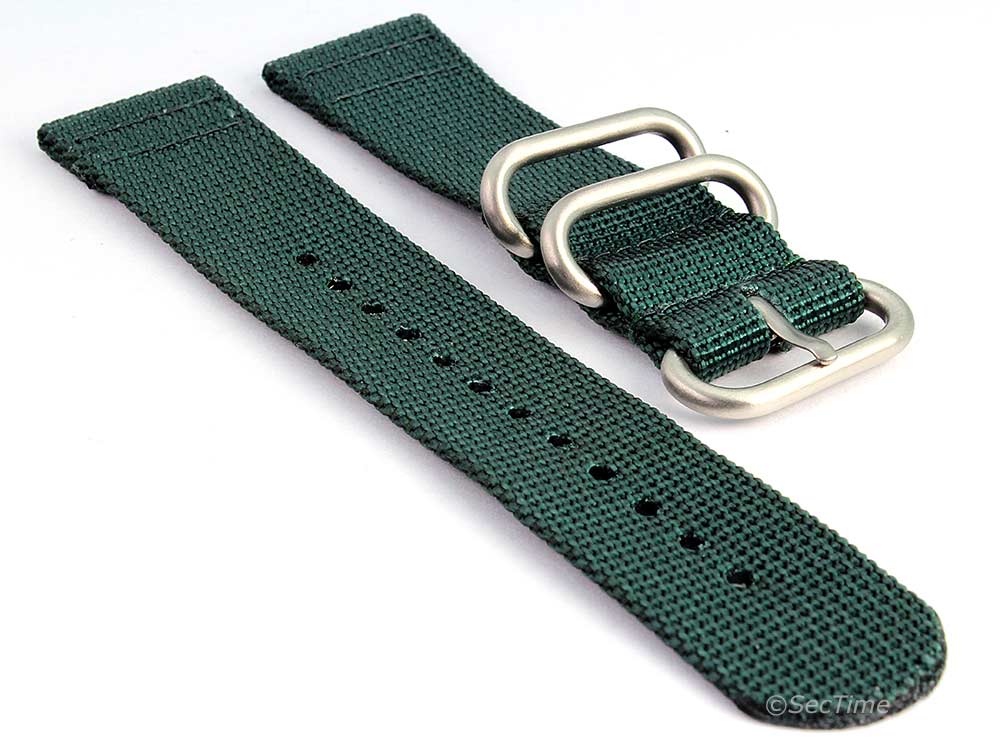TWO-PIECE NATO Nylon Watch Strap Bond-Style Brushed Rings Green 20mm