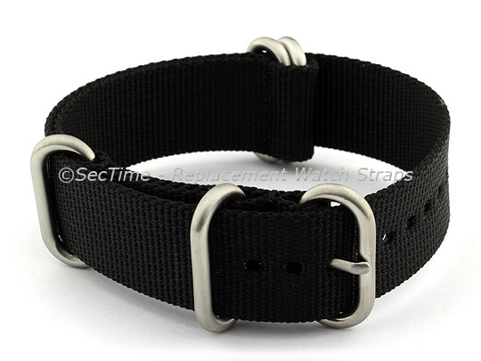 26mm Black - Nylon Watch Strap / Band Strong Heavy Duty (4/5 rings) Military