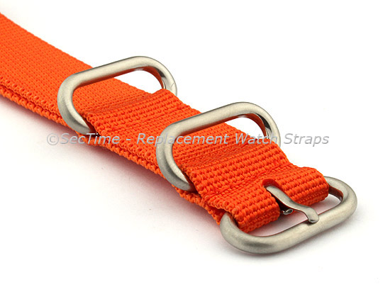 24mm Orange - Nylon Watch Strap / Band Strong Heavy Duty (4/5 rings) Military