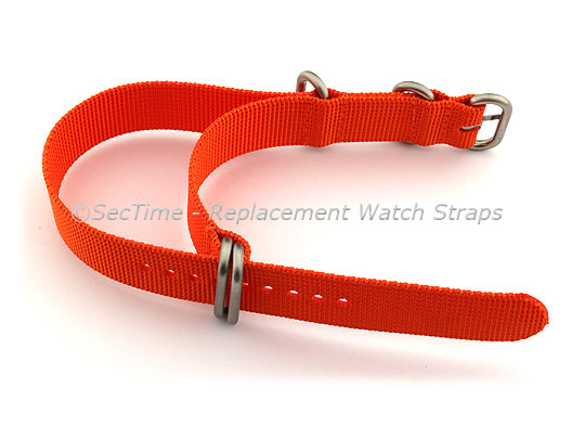 24mm Orange - Nylon Watch Strap / Band Strong Heavy Duty (4/5 rings) Military