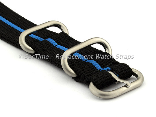 18mm Black/Blue - Nylon Watch Strap/Band Strong Heavy Duty (4/5 rings) Military