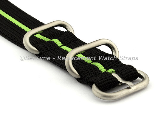 18mm Black/Green - Nylon Watch Strap/Band Strong Heavy Duty(4/5 rings) Military