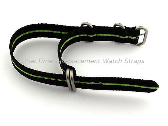 26mm Black/Green - Nylon Watch Strap/Band Strong Heavy Duty (4/5 rings) Military