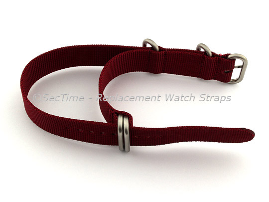 18mm Maroon - Nylon Watch Strap / Band Strong Heavy Duty (4/5 rings) Military