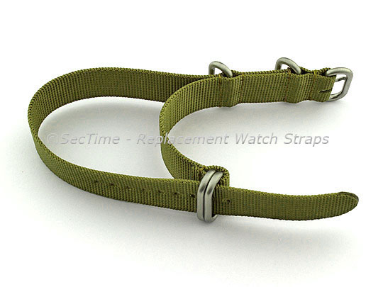 NATO Nylon Watch Strap Strong Heavy Duty (4/5 rings) Military Olive Green 22mm