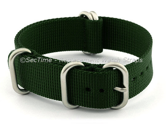 NATO Nylon Watch Strap Strong Heavy Duty (4/5 rings) Military Green 24mm