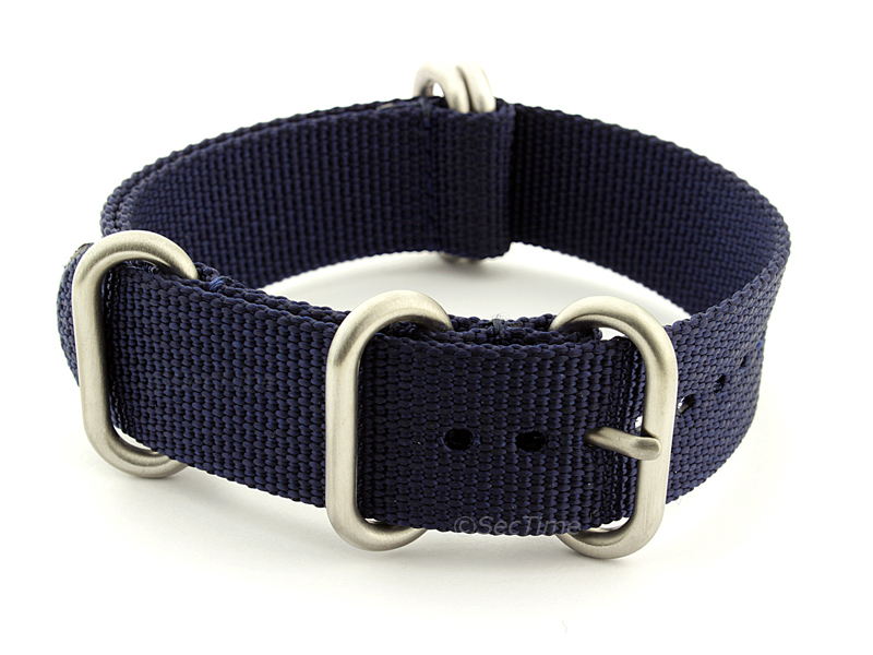 NATO Nylon Watch Strap Strong Heavy Duty (4/5 rings) Military Navy Blue 18mm