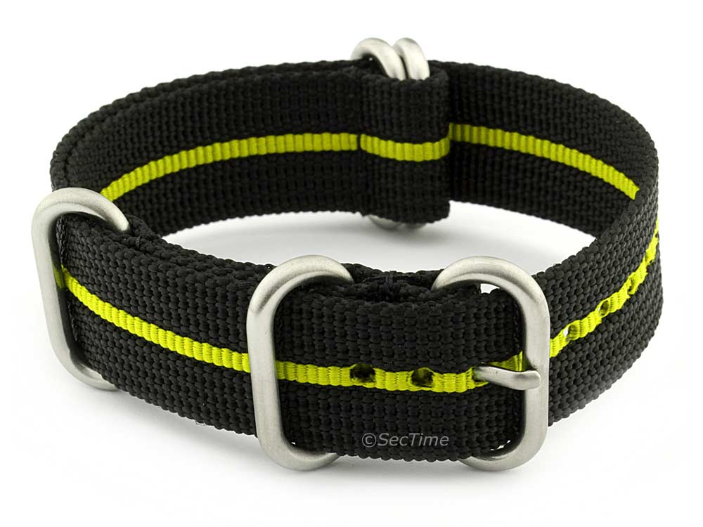 NATO Nylon Watch Strap Strong Heavy Duty 4/5 ringsMilitary Black/Yellow 22mm