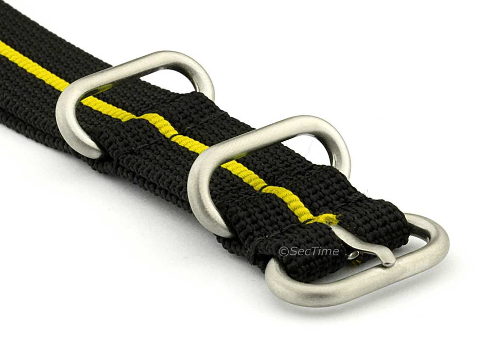 NATO Nylon Watch Strap Strong Heavy Duty 4/5 rings Military Black/Yellow 18mm