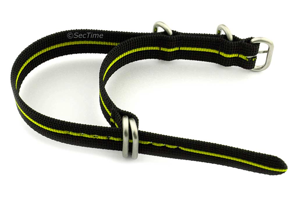 NATO Nylon Watch Strap Strong Heavy Duty 4/5 rings Military Black/Yellow 24mm