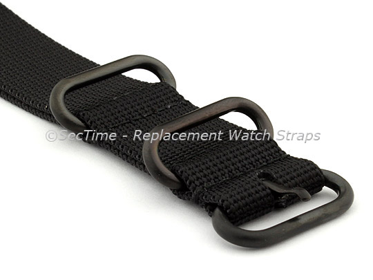 18mm Black - Nylon Watch Strap / Band Strong Heavy Duty (4/5 rings) PVD