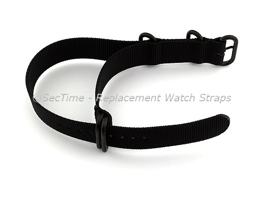 26mm Black - Nylon Watch Strap / Band Strong Heavy Duty (4/5 rings) PVD