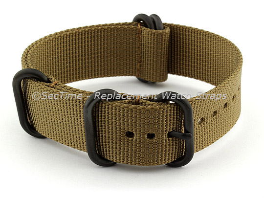 20mm Desert Tan - Nylon Watch Strap / Band Strong Heavy Duty (4/5 rings) PVD