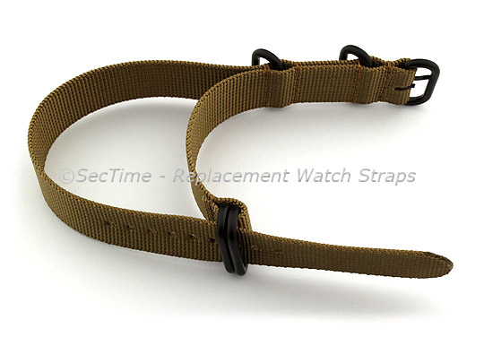 22mm Desert Tan - Nylon Watch Strap / Band Strong Heavy Duty (4/5 rings) PVD