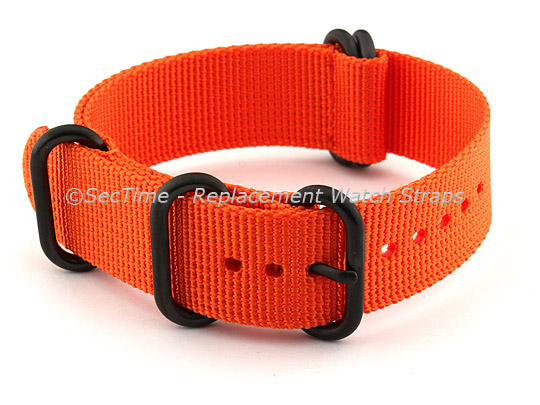 24mm Orange - Nylon Watch Strap / Band Strong Heavy Duty (4/5 rings) PVD