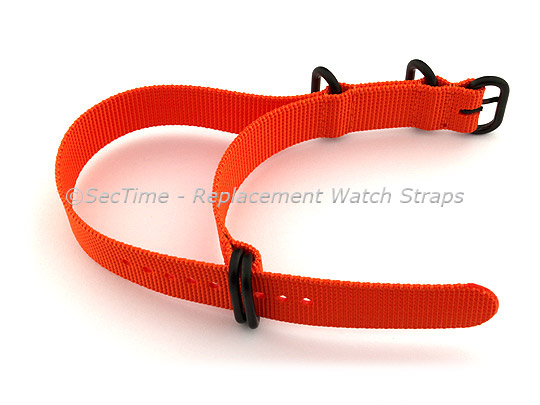 26mm Orange - Nylon Watch Strap / Band Strong Heavy Duty (4/5 rings) PVD