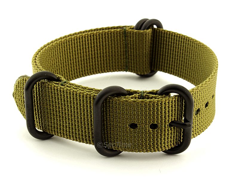 18mm Olive Green - Nato Nylon Watch Strap Strong Heavy Duty (4/5 rings) PVD