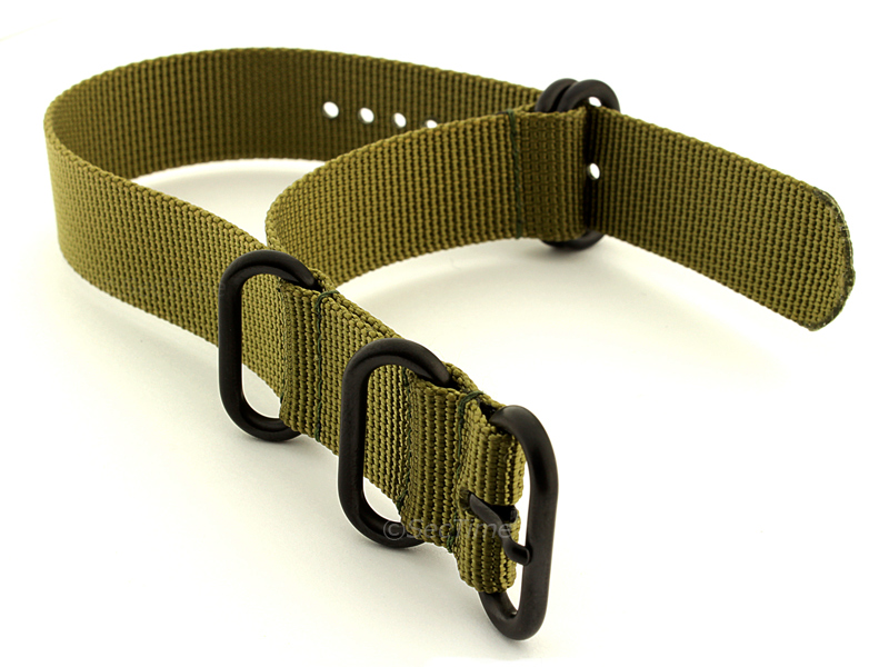 24mm Olive Green - Nato Nylon Watch Strap Strong Heavy Duty (4/5 rings) PVD