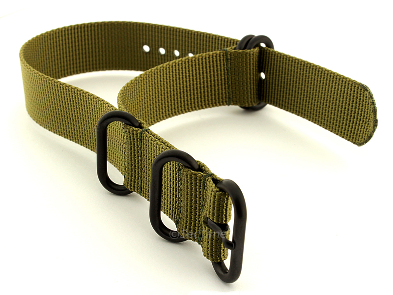 26mm Olive Green - Nato Nylon Watch Strap Strong Heavy Duty (4/5 rings) PVD