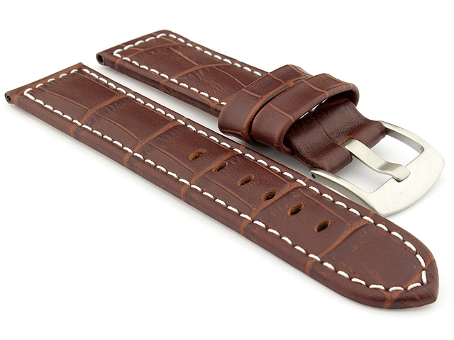 Genuine Leather Watch Strap CROCO PAN Dark Brown/White 24mm