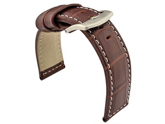 Genuine Leather Watch Strap CROCO PAN Dark Brown/White 24mm