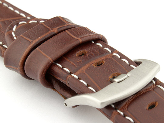 Genuine Leather Watch Strap CROCO PAN Dark Brown/White 20mm