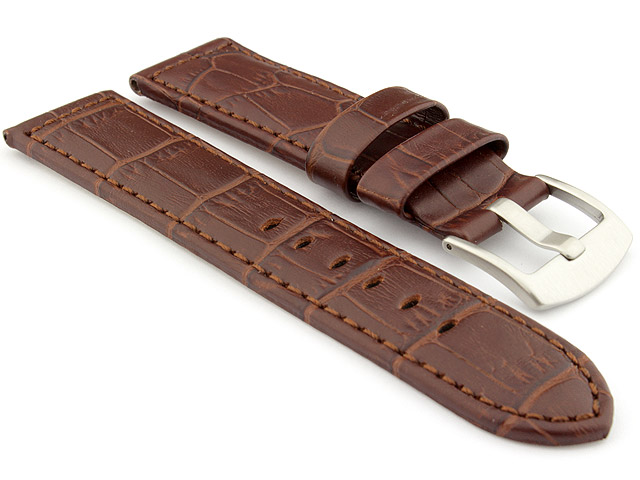 Genuine Leather Watch Strap CROCO PAN Dark Brown/Brown 22mm