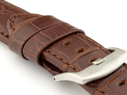Genuine Leather Watch Strap CROCO PAN Dark Brown/Brown 22mm