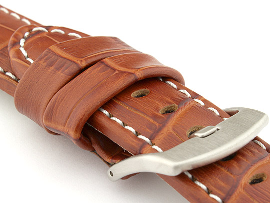 Genuine Leather Watch Strap CROCO PAN Brown/White 24mm