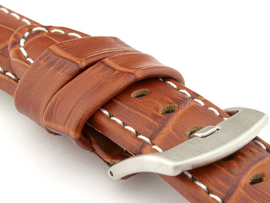 Genuine Leather Watch Strap CROCO PAN Brown/White 20mm