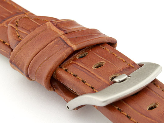 Genuine Leather Watch Strap CROCO PAN Brown/Brown 22mm