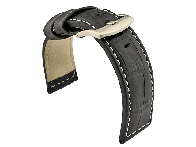 Genuine Leather Watch Strap CROCO PAN Black/White 24mm