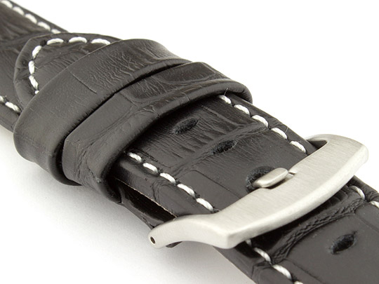 Genuine Leather Watch Strap CROCO PAN Black/White 22mm