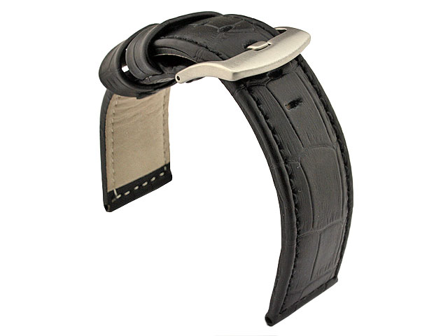 Genuine Leather Watch Strap CROCO PAN Black/Black 24mm