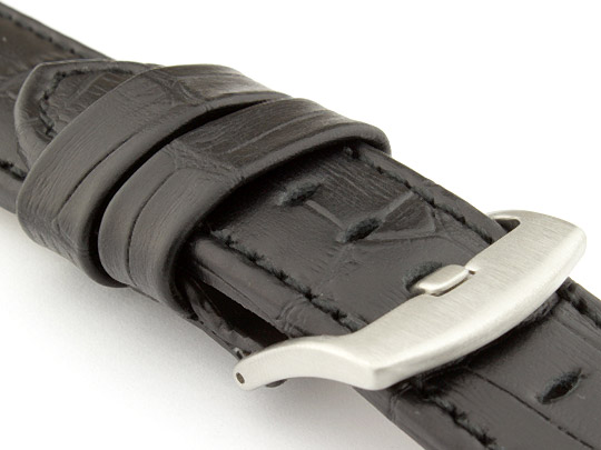 Genuine Leather Watch Strap CROCO PAN Black/Black 20mm