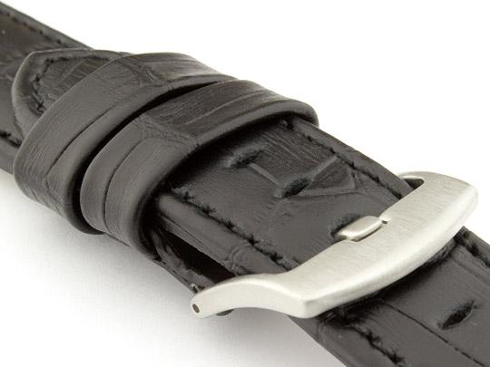 Genuine Leather Watch Strap CROCO PAN Black/Black 22mm