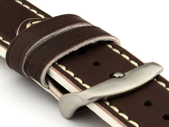  Genuine Leather Watch Band PORTO Dark Brown/White 24mm