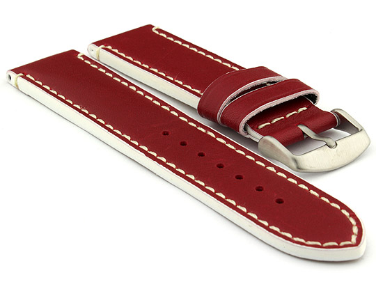 Genuine Leather Watch Band PORTO Red/White 22mm