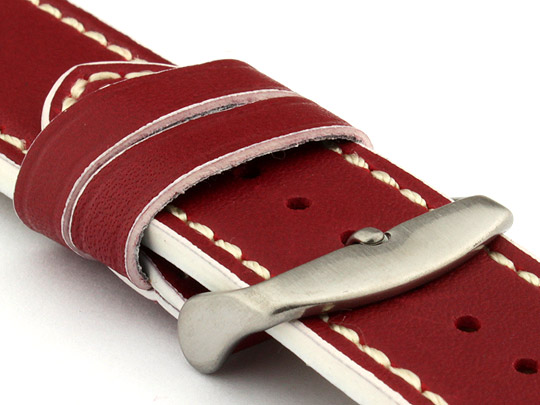 Genuine Leather Watch Band PORTO Red/White 22mm