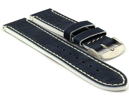 Genuine Leather Watch Band PORTO Navy Blue/White 20mm