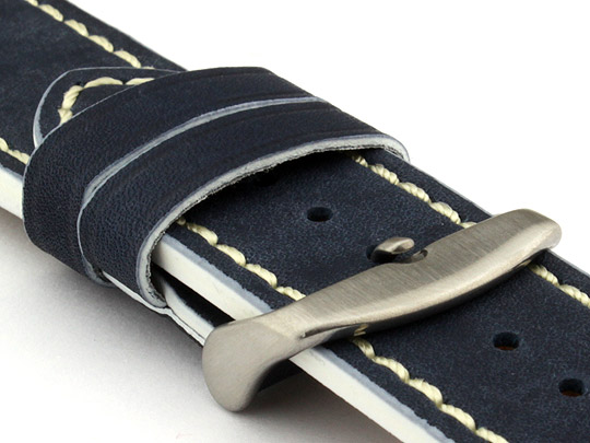 Genuine Leather Watch Band PORTO Navy Blue/White 24mm